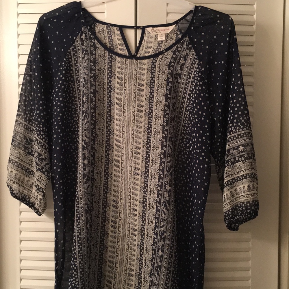 Navy and white Kraft Kat tunic breezy top