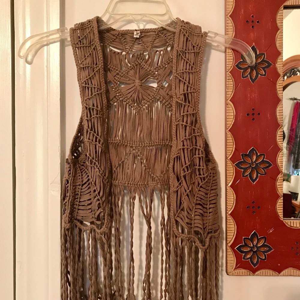 XS beige/ khaki fringe vest.