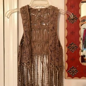 XS beige/ khaki fringe vest.