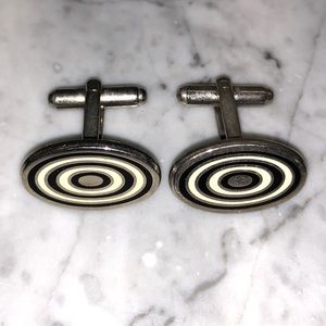 Black white silver swirl cuff links