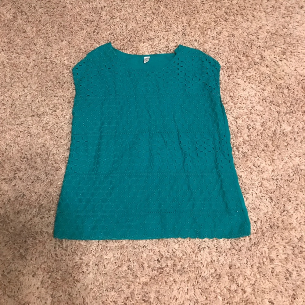 Teal capped sleeve shirt with lace detail