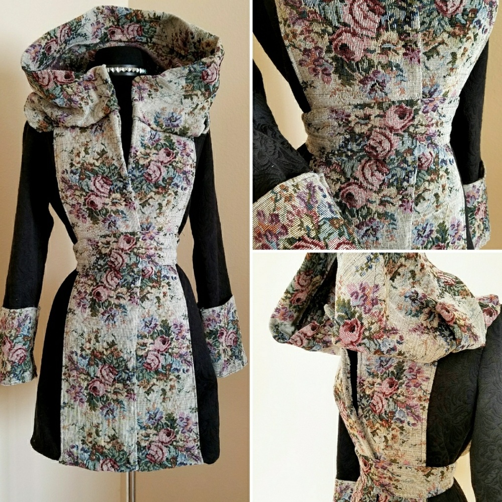 Rare Vintage Paisley Tapestry Chenille Hooded Coat