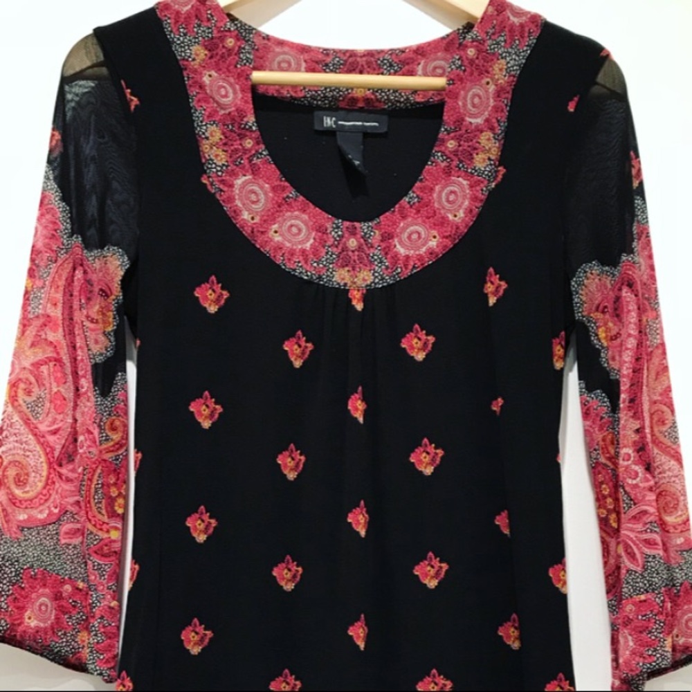 INC Black dress with paisley print.