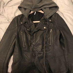 Free people leather jacket with hoodie