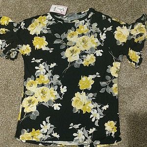 Women's Black and Yellow Floral Top