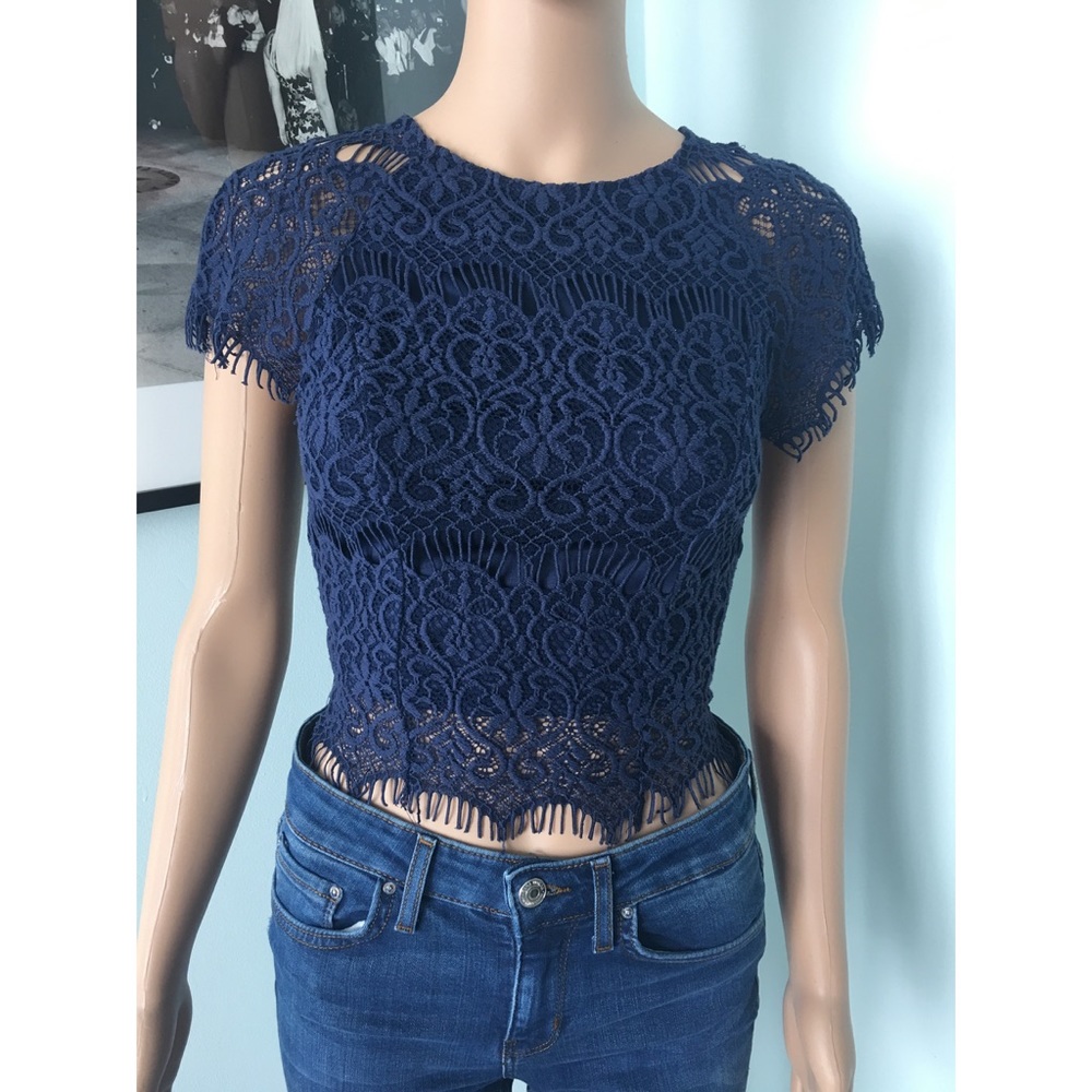 Navy Blue Lace Crop-top