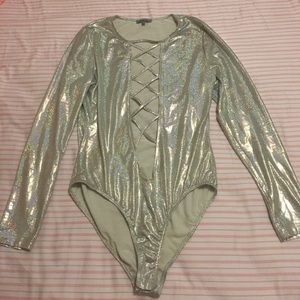👽Lattice front Holographic Rave Bodysuit👽