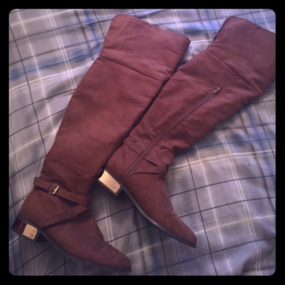 Brown Suede Knee High Boots
