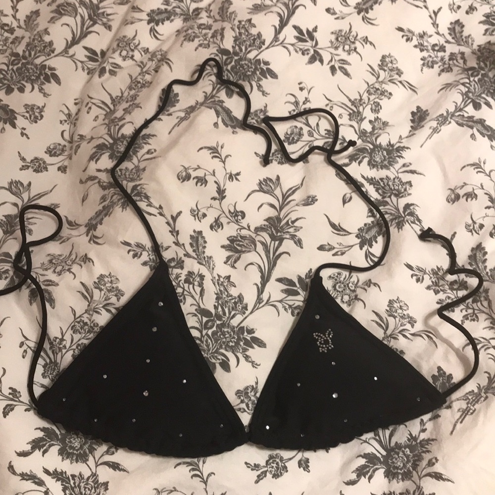 Official Playboy Black Bikini Top with Gems Medium