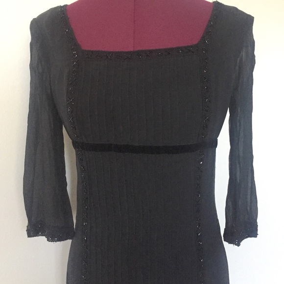 90s Black Silk Maxi Dress Crochet Glass Beads 4 - Picture 2 of 8