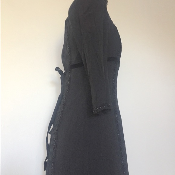 90s Black Silk Maxi Dress Crochet Glass Beads 4 - Picture 4 of 8