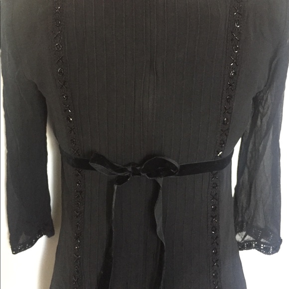 90s Black Silk Maxi Dress Crochet Glass Beads 4 - Picture 6 of 8