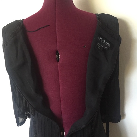 90s Black Silk Maxi Dress Crochet Glass Beads 4 - Picture 7 of 8