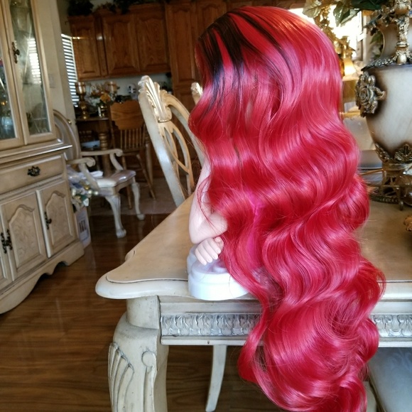 Ombre Black Red Wig