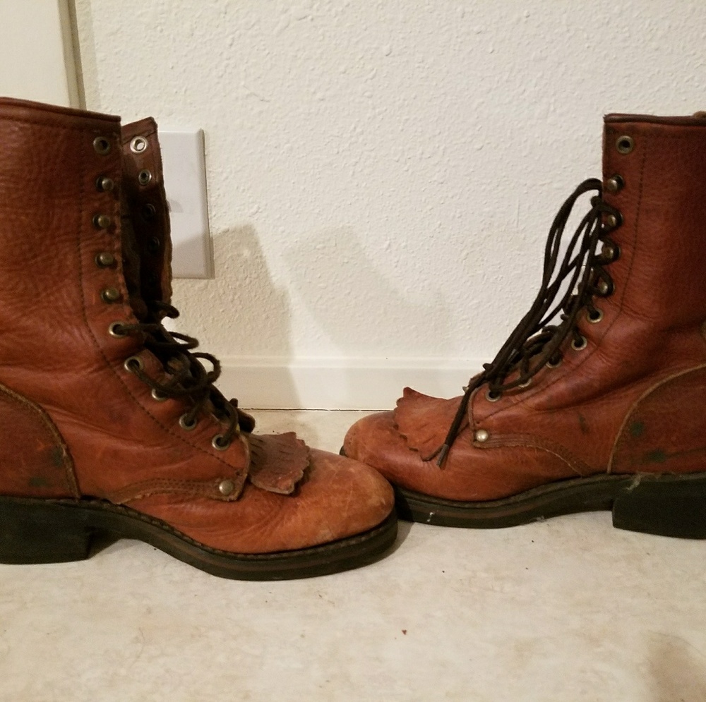 Rhino leather lace-up boots
