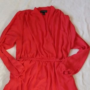 Coral long sleeve vneck dress
