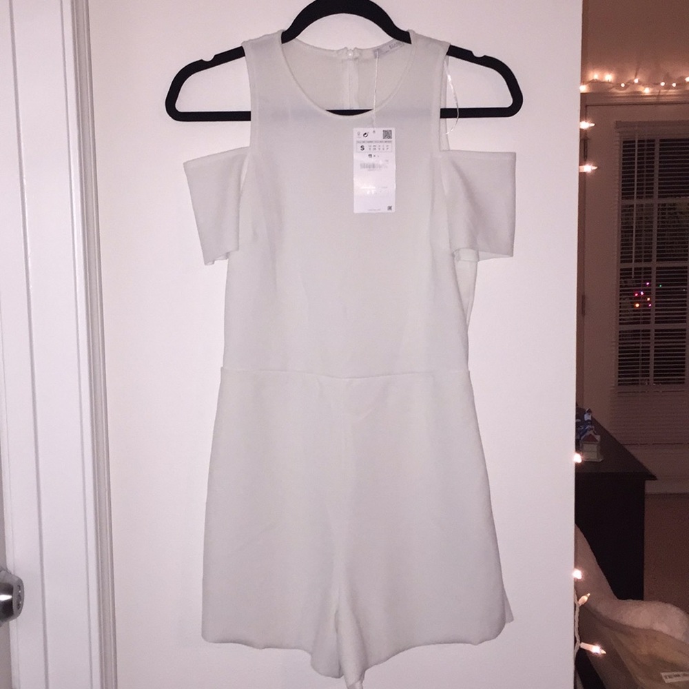 Zara white romper with off the shoulder cuffs