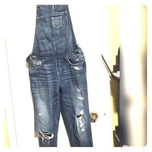 Denim boyfriend overalls