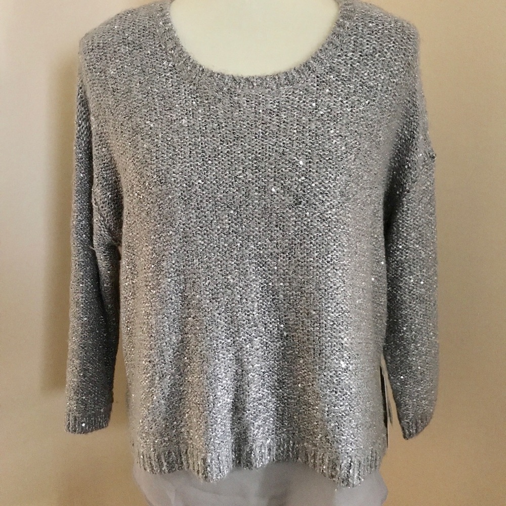Silver Sparkle Crewneck 3/4 Sleeved Sweater