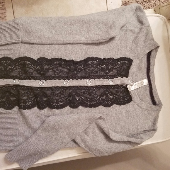 *SOLD*Cherokee grey & black lace button up sweater - Picture 5 of 5