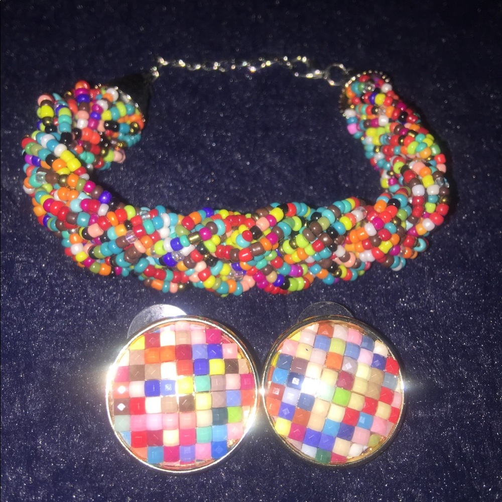 Multi colored bracelet and earring set