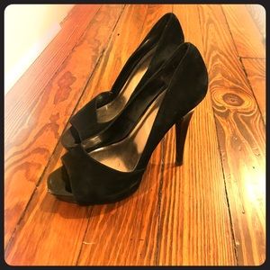 High black open toe heels
