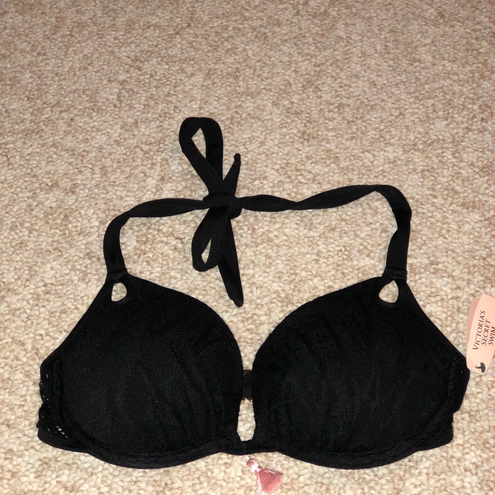 The Gorgeous push up halter bikini top in black