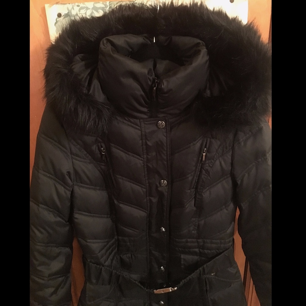 Long Black Puffer Down Coat w/ Fur Trim by Laundry