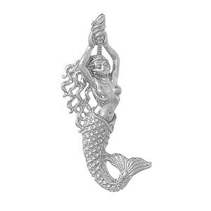 925 Sterling Silver RH Plated Mermaid Necklace Chain Slide Pendant w/ Bail