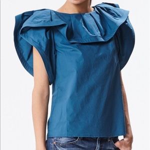 Teal Ruffle Sleeveless Statement Top