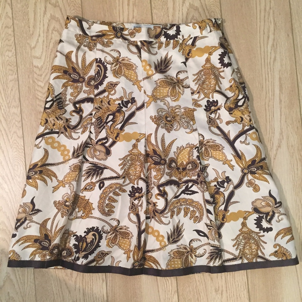 Silk Brown Gold Tan Print Skirt