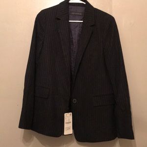 Zara woman wool stripped elbow patch blazer