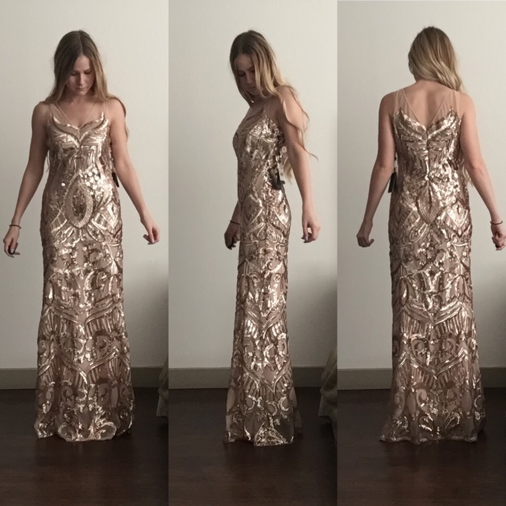 Adrianna Papell Gold Sequin Dress