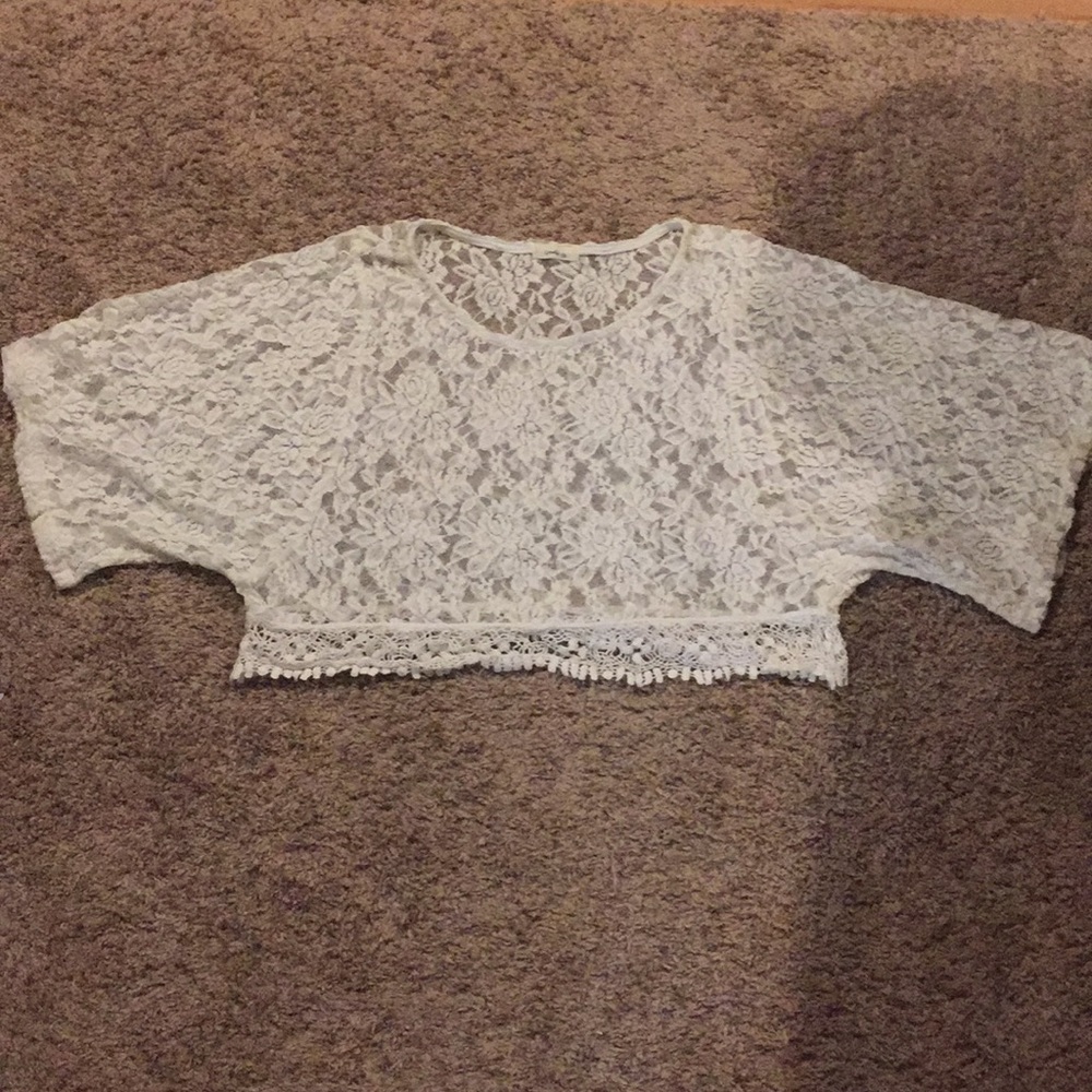 White/Cream, Lace Crop Top