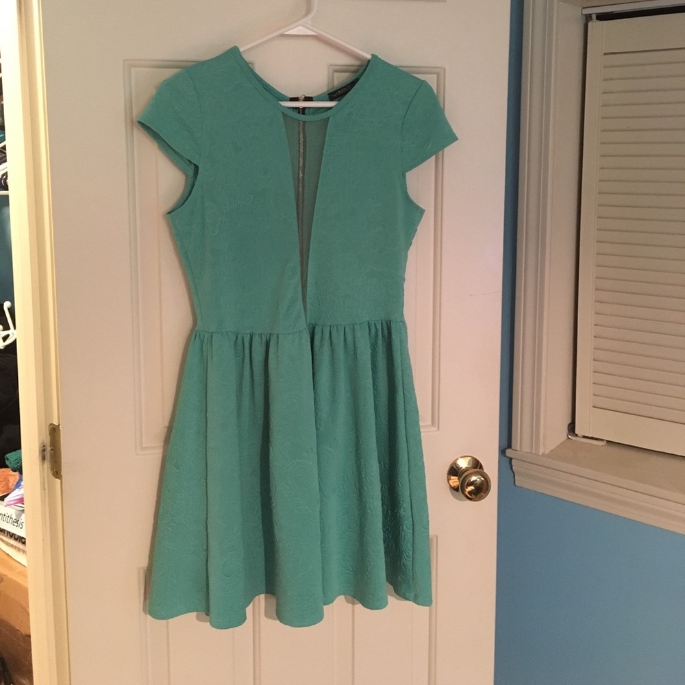 Mint green dress with mesh inset