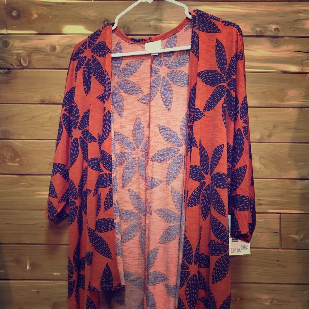 NWT LuLaRoe Small Lindsay Orange with Blue Flowers
