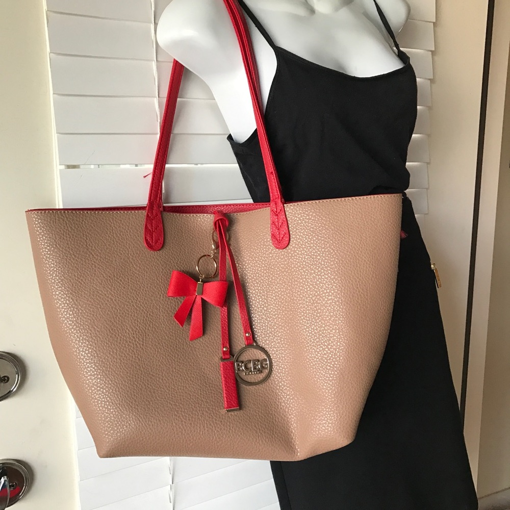 {🙃BCBG Paris} tan and red tote