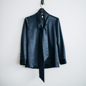 Iris and Ink pussy-bow silk-satin blouse