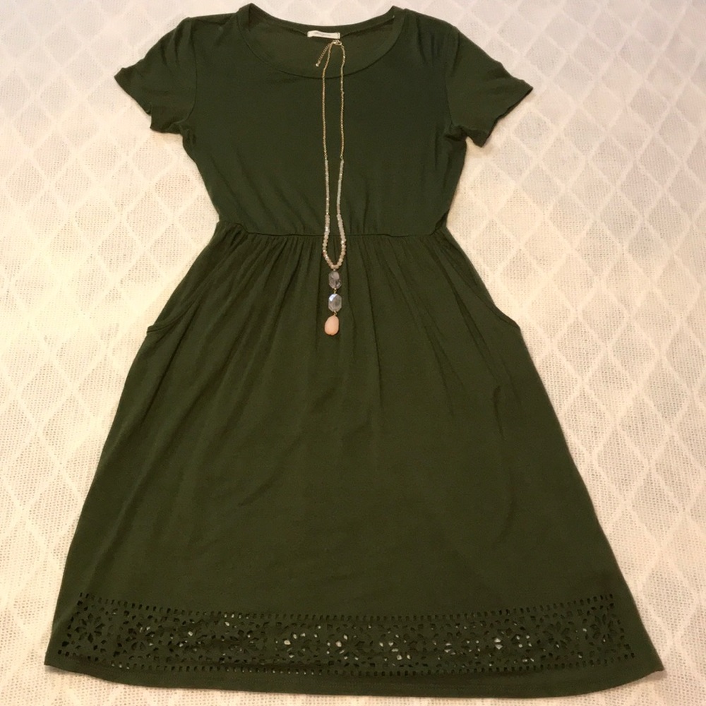 Olive Fit & Flare Elastic Midi Dress