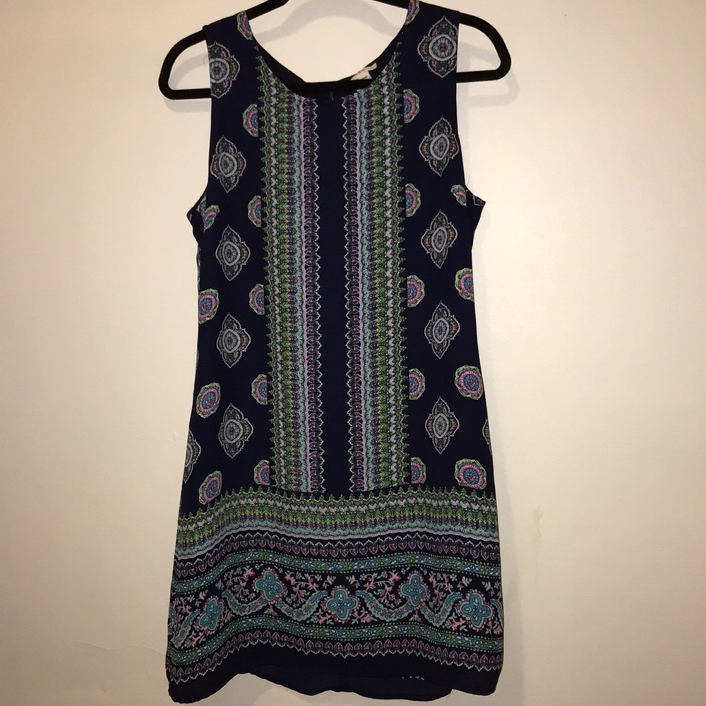 Patterned Navy Dress with Gold Back Zipper