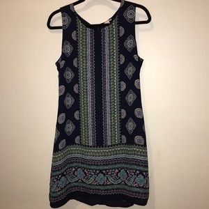 Patterned Navy Dress with Gold Back Zipper