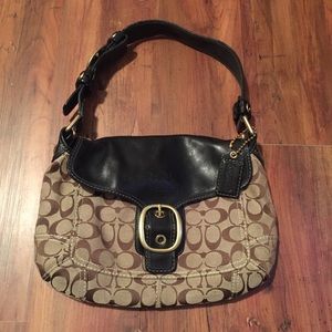 Coach Black Leather Brown Fabric Signature Purse