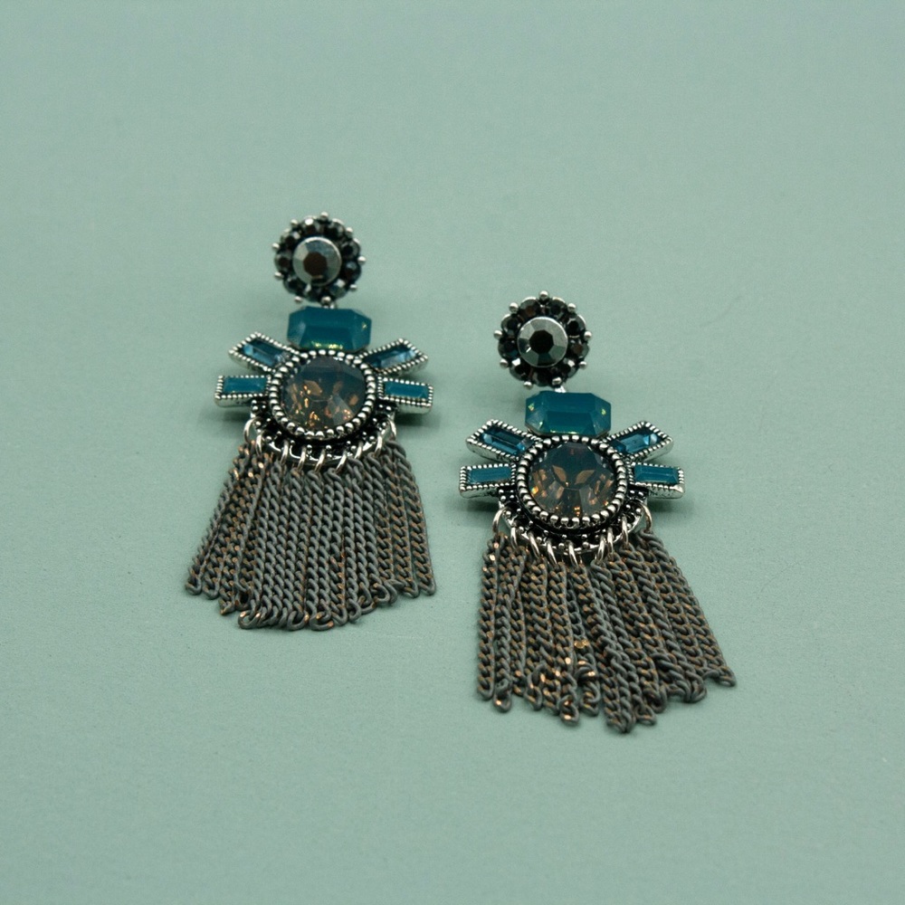 Blue Chain Statement Earrings