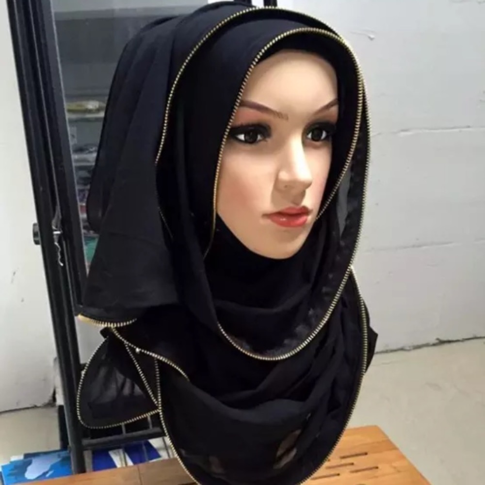 Metal gold Zipper edge hijab scarf