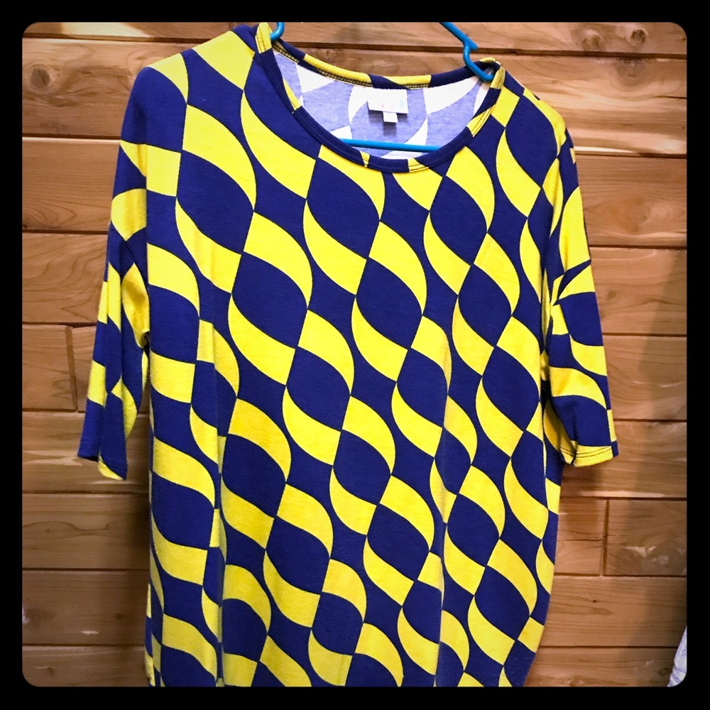 XXS LuLaRoe Irma Blue & Yellow Geometric Pattern