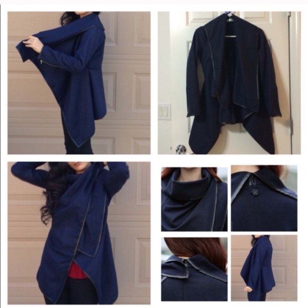 Navy stylish wrap around coat/cape - Picture 7 of 7
