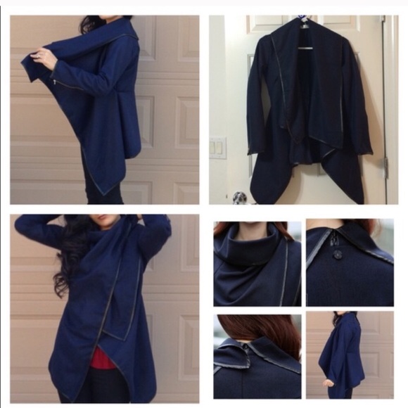 Navy stylish wrap around coat/cape - Picture 7 of 7