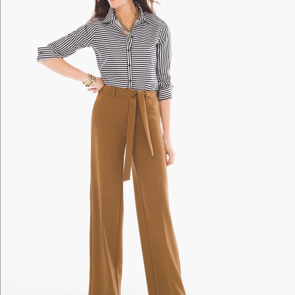 Chico’s Belted Wide Leg Trousers Size 2