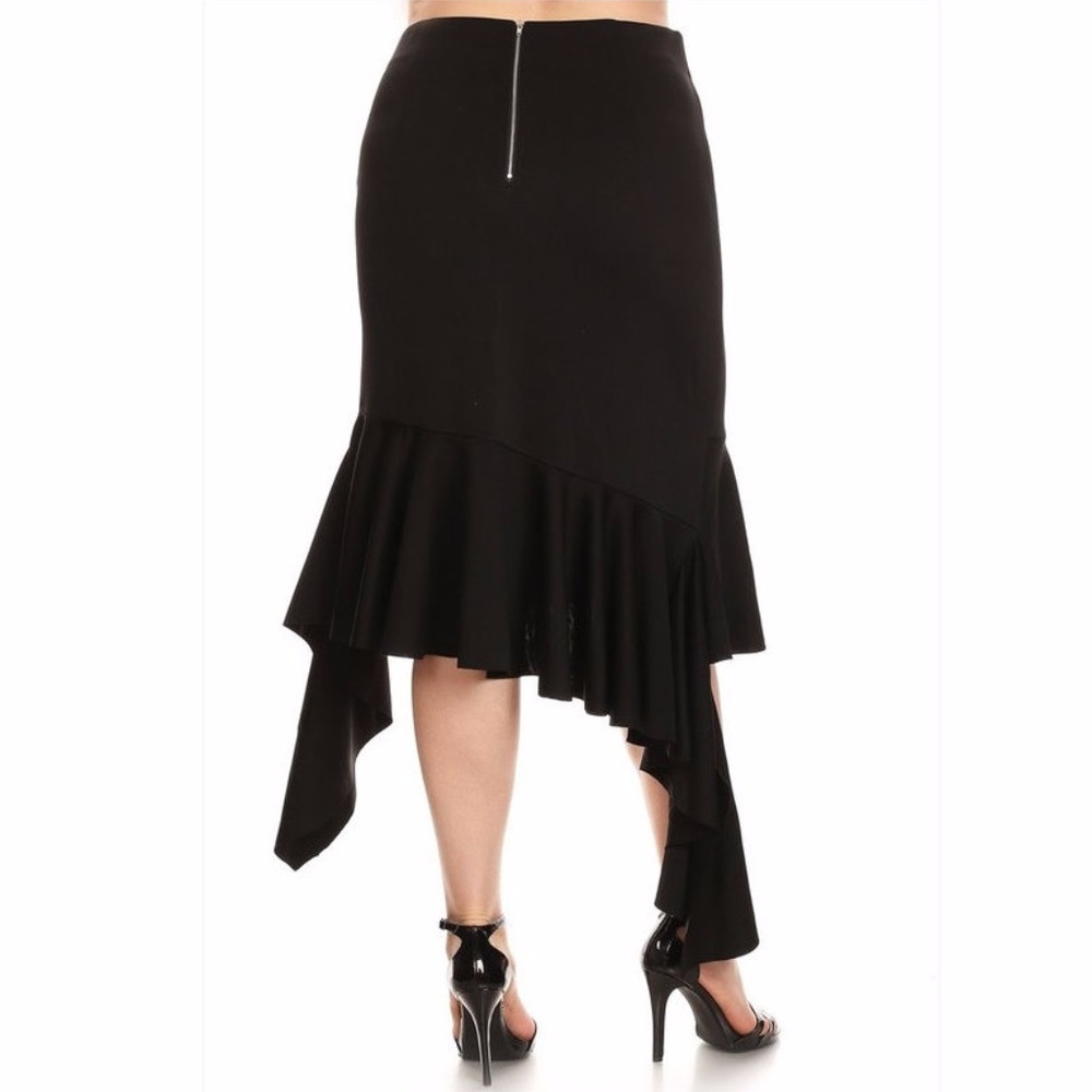 SALE !! Plus Hi Lo Asymmetric Ruffle Bodycon Skirt - Picture 5 of 5