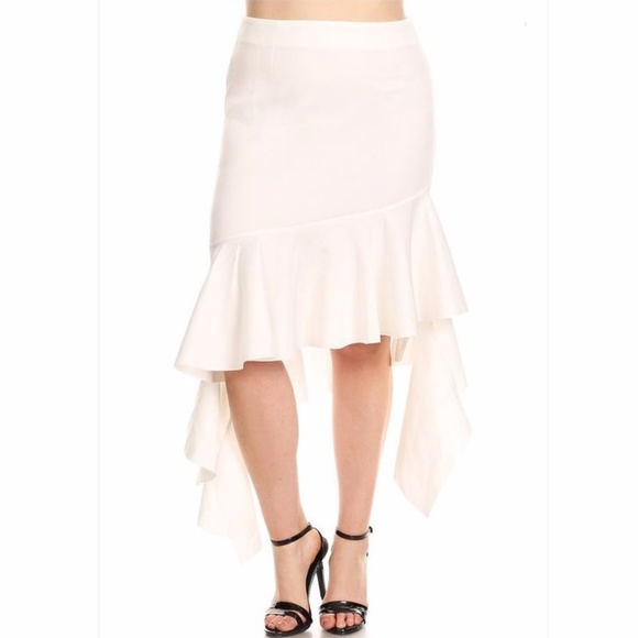 SALE !! Plus Hi Lo Asymmetric Ruffle Bodycon Skirt - Picture 2 of 5